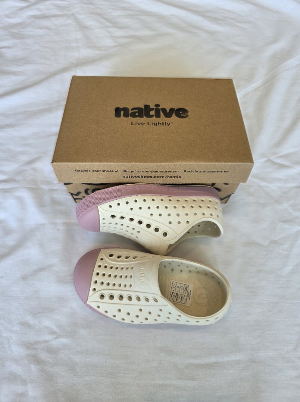 Native Kids Slip-On Water Shoes in Cream with Pink Accents